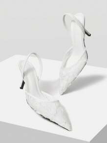 MOTF WOMEN'S LACE APPLIQUES STILETTO HEEL PARTY PUMPS - White - View 3
