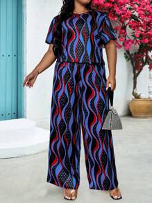 SHEIN LUNE Set de 2 bucăți pentru femei de mărime mare, modă de vară, stil nou, imprimeu floral, largi, lejer, pentru reducerea vârstei