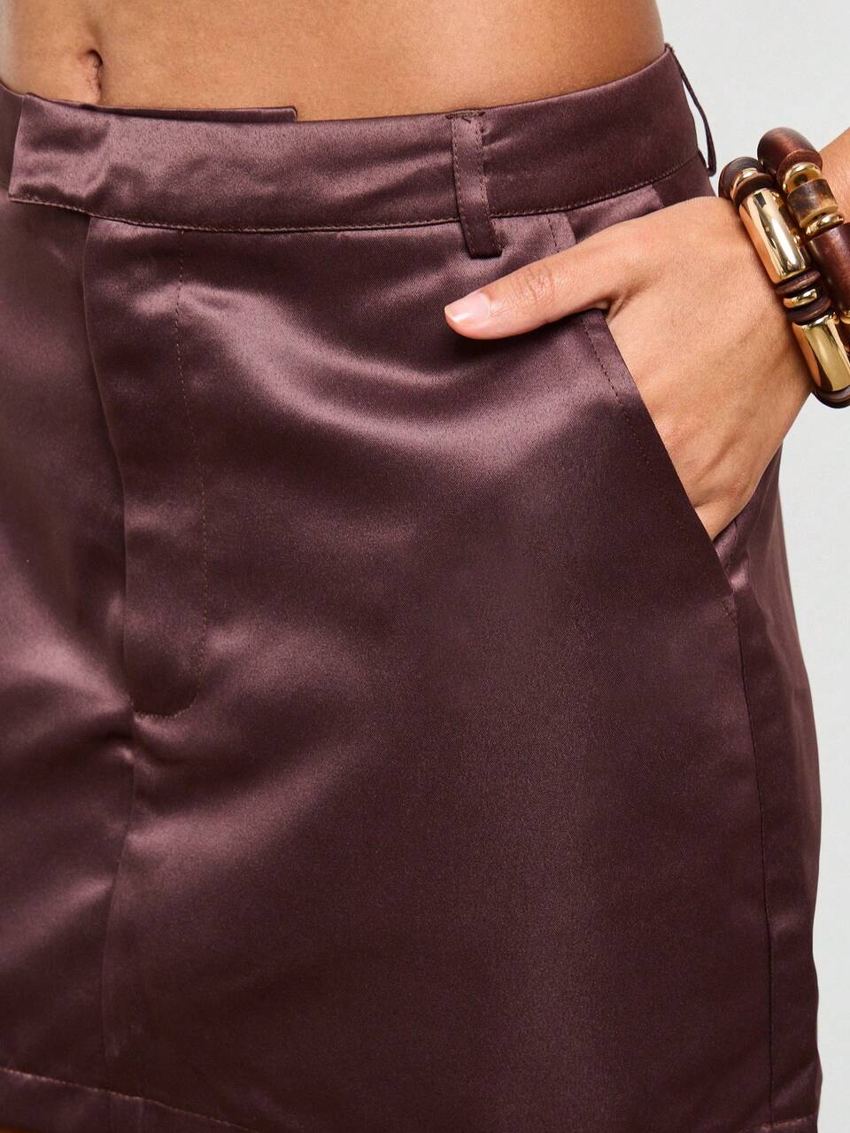 AiiRZ Satin High Waist Button Front Side Pocket Mini Skirt