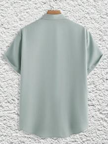 Manfinity RelaxMax Men's Plain Color Short Sleeve Single-Breasted Casual Shirt, Summer For Going Out - Green - View 2