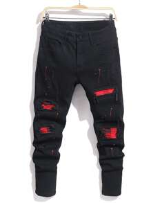 Manfinity EMRG Jeans slim fit con bloques de color y parches de talla grande para hombres