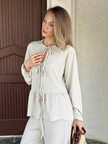 Cloudara WOMEN Comfy TWO PIECES OUTFIT WITH TIE KNOT DETAILED Woman S Summer Clothes Women Summer Clothing Two Piece Set Women Pants Women S Clothes - White - View 6