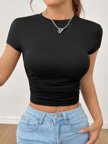 SHEIN PETITE 夏季三件套女士褶皱短袖T恤 - 彩色 - 查看 8