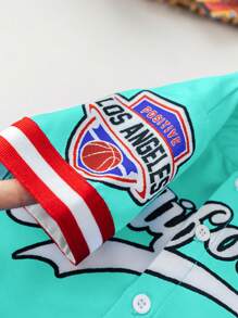 SHEIN Baby Jungen/Mädchen 2-teiliges Set: Farbblock Buchstabenprint Rundhals Kurzarmoberteil und Shorts, Streetwear Lässig Sportset, weich & bequem für Outdoor-Aktivitäten, Sommer - Verschiedenfarbig - Übersicht 6