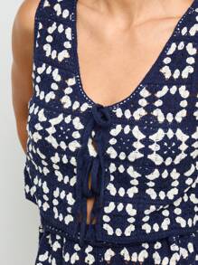 AiiRZ Crochet Knit Waistcoat And Flared Trousers Set