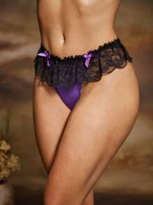 PinupPomp Tanga femenino con contraste de encaje y decoración de lazo, de moda sexy - Multicolor - Ver 7