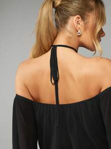 MISSGUIDED PLUS Plus Size Halter Neck Balloon Sleeve Mini Dress Ruched Waist Party Evening Special Occasion Elegant Winter Holiday Fashion - Black - View 7