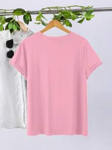 EMERY ROSE Women's Letter LIMITED Edition T-Shirt Hot Diamond Pattern Round Neck Top Casual Graphic Tees Women Tops - Pink - View 2