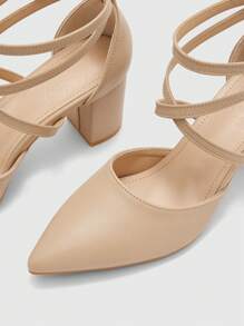 CUCCOO BIZCHIC Women's Fashion Apricot Color Ankle Strap Pointed Toe Chunky High Heel Pumps, Suitable For Commuting, Dates, Parties, Shopping, Holidays For Christmas - Apricot - View 7
