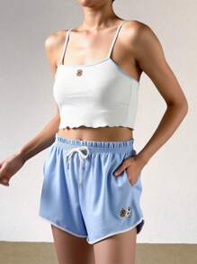 one one zero seven Cute Tops, Baby Blue & White, Color Block, Cartoon Pattern, Minimalist Design Women's Camisole Top, Suitable For Summer - Blue and White - View 10