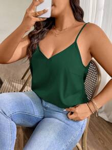 SHEIN Clasi 大码女式夏季性感纯色扭背吊带背心 - 墨綠色 - 查看 3