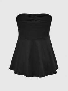 ROMWE Goth Spring/Summer Y2K Style Pleated Cropped Cami Tank Top, Versatile Summer Fitted Top - Black - View 2