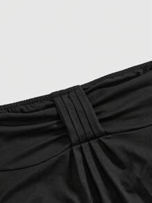 ROMWE Goth Spring/Summer Y2K Style Pleated Cropped Cami Tank Top, Versatile Summer Fitted Top - Black - View 3