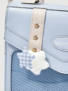 ROMWE Anime Mochila de mujer con diseño kawaii y lindo de estrella esponjosa, hueso y pata de gato; mochila escolar pequeña con capacidad con cremallera e inserto rígido, color azul - Azul - Ver 4