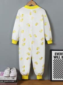 SHEIN Young Boy Cute Plush Romper With Front Zipper And Yellow Duck Decor, Suitable For 4-7 Years Old Boys To Wear In Autumn, Spring And Winter Seasons. This Romper Can Be Worn Casually As Well As For Costume Play - Multicolor - View 2