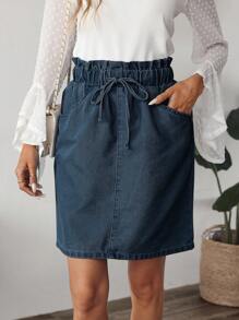 EMERY ROSE Women's Casual Washed High Waisted Denim Mini Skirt