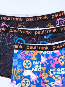 Paul Frank X SHEIN Men's 3pcs Blcak Letter & Cartoon Monkey Print Fashionable Breathable Boxer Briefs Trunks, Boxer Briefs For Men - Black - View 5