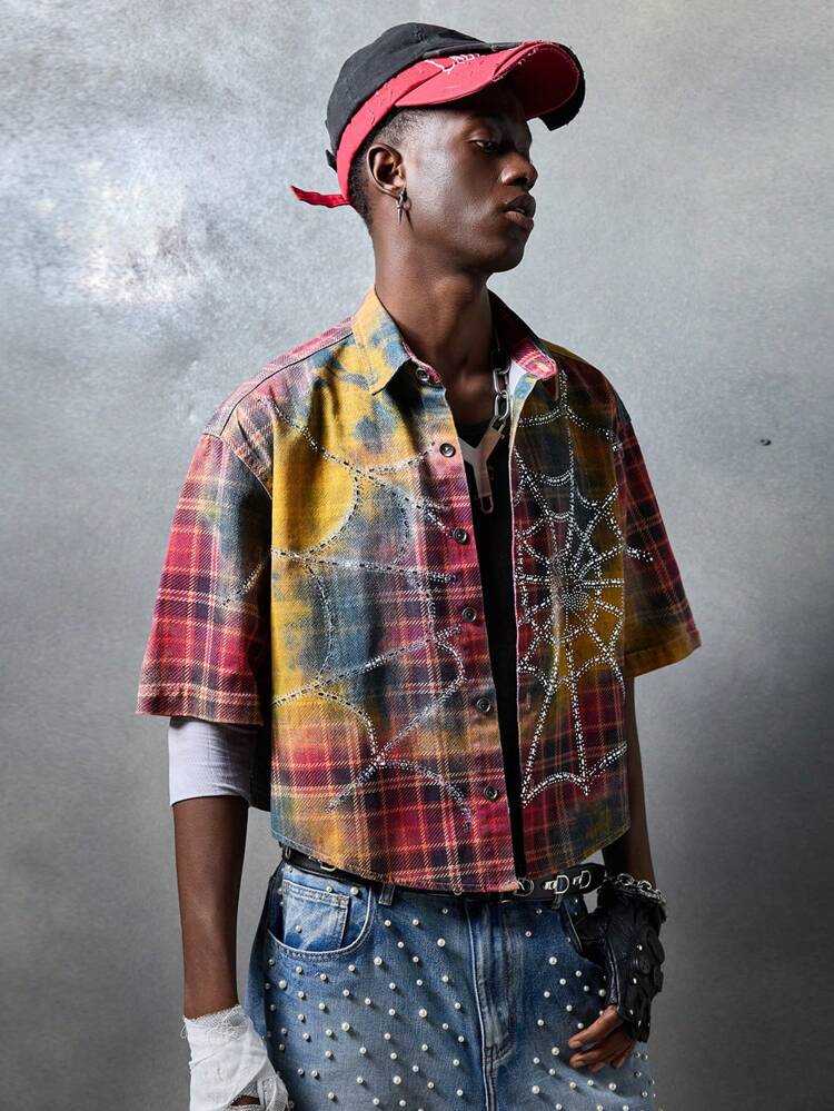 X LYSMO COLLAB Men's Street Fashion Woven Denim Short Sleeve Shirt, Couple Things