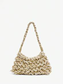 SHEIN SXY Quý cô, Túi đeo vai nữ, Túi Hobo, Thời trang, Thanh lịch, Đơn giản, Cá nhân hóa, Đa năng, Cổ điển, Túi móc, Cam và vàng, Rỗng, Cho bãi biển, Kỳ nghỉ, Ngày lễ, Mùa hè, Bên bờ biển - Màu be - Xem 1