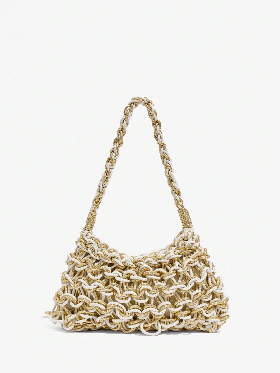 SHEIN SXY Quý cô, Túi đeo vai nữ, Túi Hobo, Thời trang, Thanh lịch, Đơn giản, Cá nhân hóa, Đa năng, Cổ điển, Túi móc, Cam và vàng, Rỗng, Cho bãi biển, Kỳ nghỉ, Ngày lễ, Mùa hè, Bên bờ biển - Màu be - Xem 1