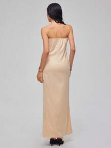 Roylia Sexy Elegantly Minimalist Strapless Backless Maxi Dress - Gold - View 2