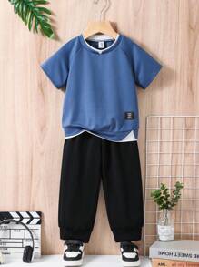 YoungBoy Young Girl White Textured Jacquard Fabric, Solid Color Polo Collar Short Sleeve Top And Elastic Waist Pants 2 Pieces Set, Casual, Versatile, Suitable For Home, Outdoor, School, Sports - White - View 6