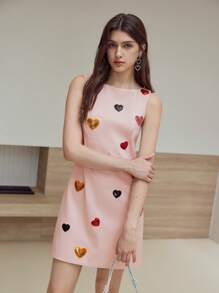 MOTF STUDIO SEQUIN HEART ZIPPER DRESS