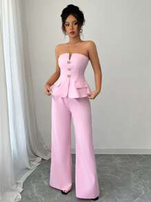 Elenzga Women Two Pieces Outfits For Daily Wear - Pink - View 4