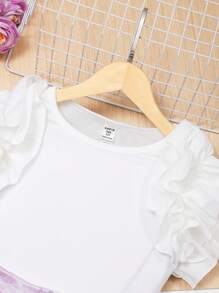 Tenue en 2 pièces pour préadolescentes : chemise à manches calamistrées unie et jupe jacquard scintillante - Parme - Voir 3