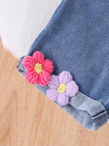 Bébé fille 2024 Nouveau Top sans manches rose pur fleur + short en jean fleur, été