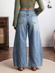 Breezaya Women's Pocket Loose Flared Casual Versatile Jeans - Blue - View 2