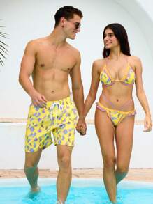 Manfinity VDAYZ Men's Vacation Cashew Print Drawstring Waist Beach Shorts - Yellow - View 4