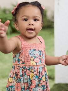 Cozy Pixies 女婴植物与花卉印花撞色蕾丝吊带连衣裙 - 彩色 - 查看 6