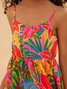 SHEIN Young Girl Ditsy Floral Sleeveless Casual Dress - Red - View 6