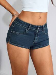 Jeanoix Women's Pocket Detail Low-Waist Skinny Fashionable Sexy Denim Shorts Y2k
