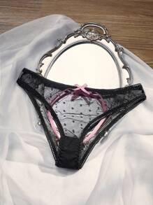 SpicyHot Bragas sexy de mujer con diseño de lunares y lazo con abertura en la entrepierna