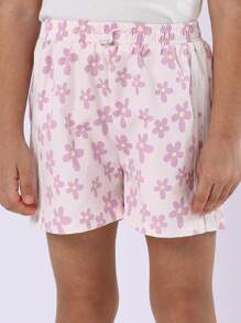 SUMWON Ribbed Floral T-Shirt Co-Ord Set With Lettuce Edge Trim Summer Wear Elastic Waist Shorts Spring Holiday Weekend Casual Outfit - Multicolor - View 6