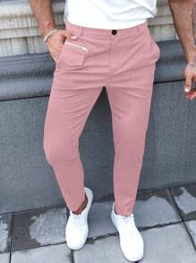 Manfinity Homme Men's Pocket Skinny Casual Dress Pants, Versatile - Pink - View 5