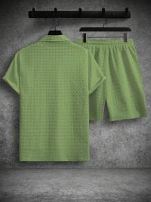 Manfinity RSRT 2pcs/Set Men's Solid Color Button-Up Short Sleeve Shirt And Pocket Shorts - Mint Green - View 2
