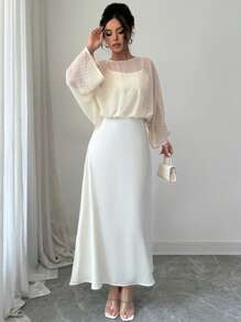 SHEIN Elenzya Đầm Maxi Tay Cánh Dơi Cổ Tròn Thanh Lịch Cho Nữ Mùa Hè - Màu be - Xem 5