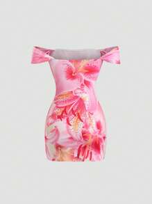 Sweetra 欧美风格花卉印花露肩紧身连衣裙，女士优雅度假沙滩裙