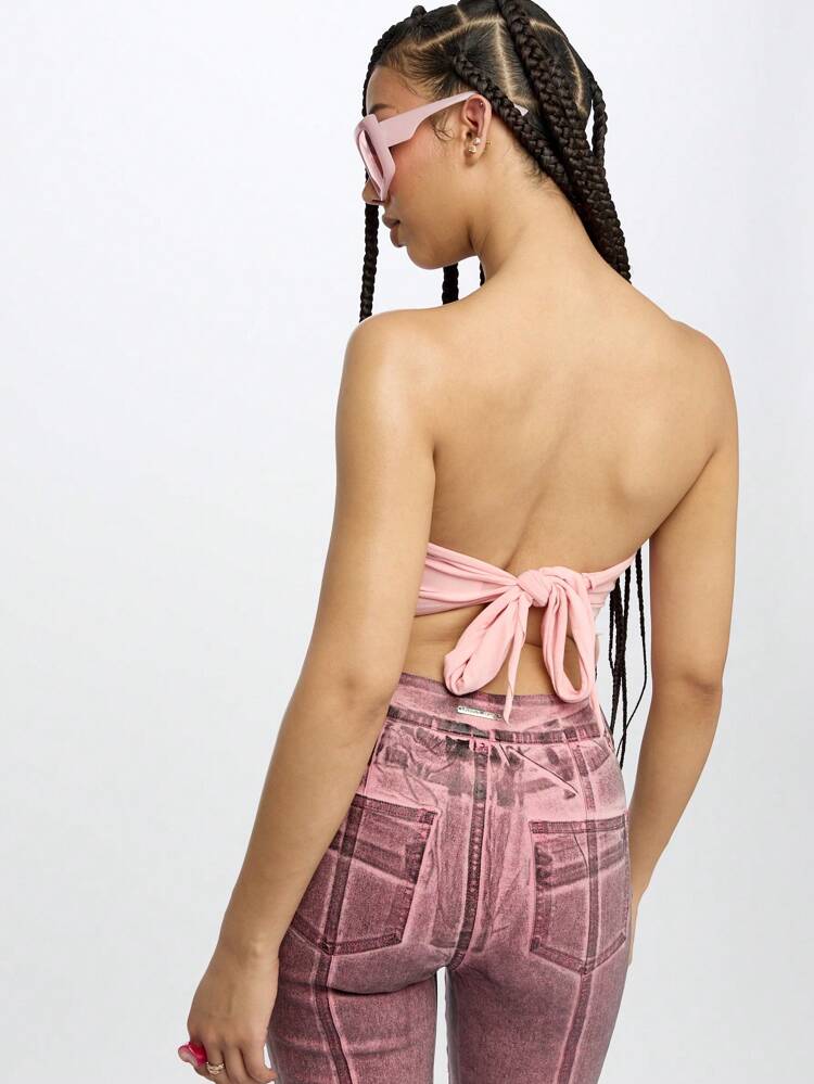 SUMWON WOMEN Strapless Bandeau Crop Tube Top With Star Design