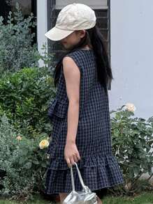 DAZY Vestido de punto sin mangas de estilo escocés para niñas, ropa de verano y vuelta al colegio