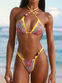 Slaydiva 2pcs Women Printed Swimsuit Set For Summer Beach Vacation - Multicolor - View 3