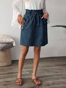 EMERY ROSE Women's Casual Washed High Waisted Denim Mini Skirt
