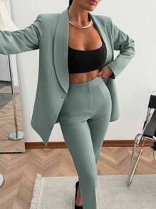 EURMUSE WOMEN ELEGANT SUIT SET WITH BUTTON DETAILED - Mint Green - View 5