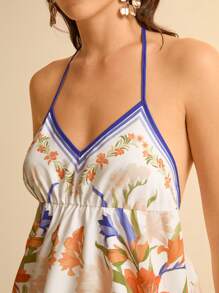 CAJUNI Top de tirantes finos asimétrico con pliegues y estampado floral para mujeres, con espalda descubierta y diseño sexy, para verano