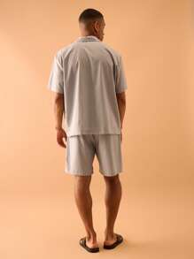 Musero Asymmetric Tie Front Linen Shorts Summer Smart Streetstyle Vacation - Grey - View 4