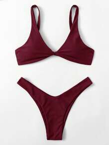 Swim Chiccia Women's Summer Beach Solid Color Twist Front Sexy Bikini Set