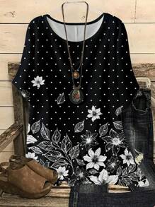 EMERY ROSE Women's Casual Floral Pattern Round Neck Blouse, Suitable For Summer - Multicolor - View 1